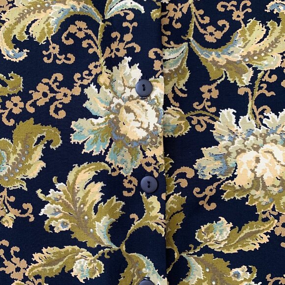 Vintage Floral Navy Button Up Skirt Smock Academia Prep Coastal Cowgirl Western - Picture 5 of 15